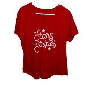 Stars & Stripes Red Graphic T-Shirt Short Sleeve Crewneck Womens